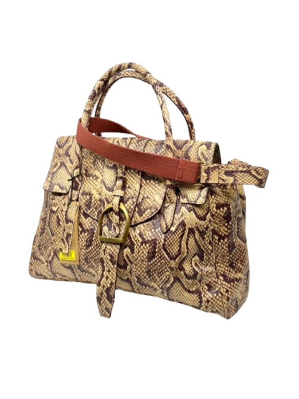 NWT Margot Victoria Stirrup Natural Python Leather Satchel Bag Crossbody $368
